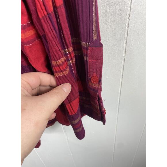 Cataherines Shirt Womens 3X Plus Button Down Plaid Red Metallic Cottagecore - Picture 4 of 7